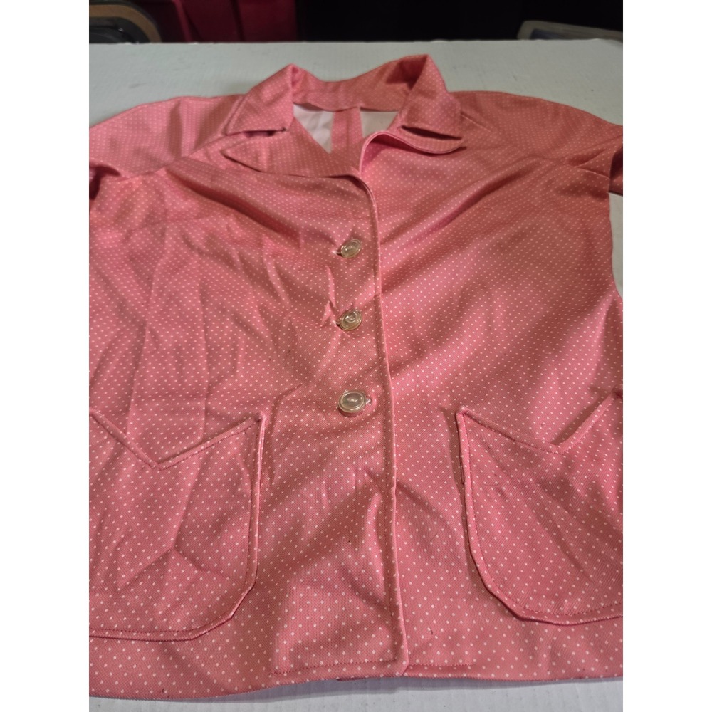Vtg 1970's Handmade Blazer Smock Suite Jacket Pink Poke A Dot Sz 2x